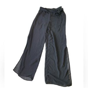 Beach Shorts Lined Sheer Palazzo Pants With Slits Black Large Polyester Sexy